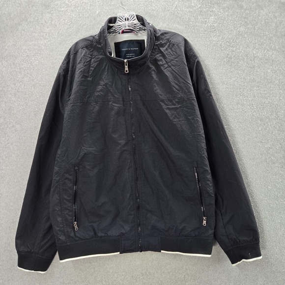 Tommy Hilfiger Men Jacket 2XL Windbreaker Bomber Pockets Full Zip Mock Neck - Picture 1 of 12